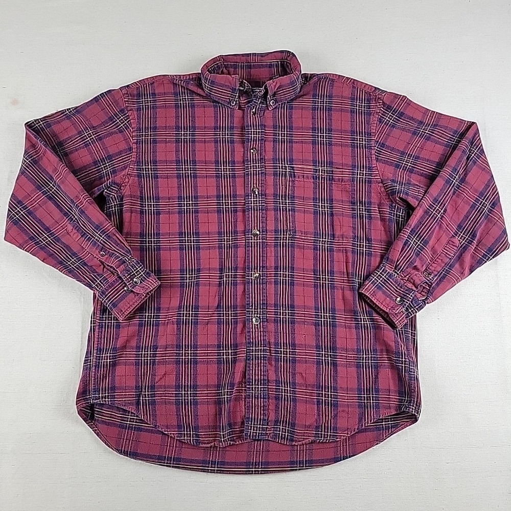 Roundtree & Yorke Portuguese Flannel Shirt Red Plaid Button Front Mens Large